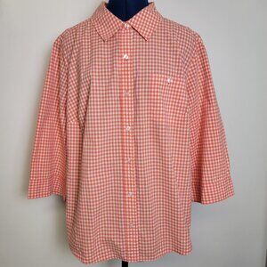 Karen Scott Womens Orange/White Checkered Cotton Long Sleeve Button-up Shirt 2X